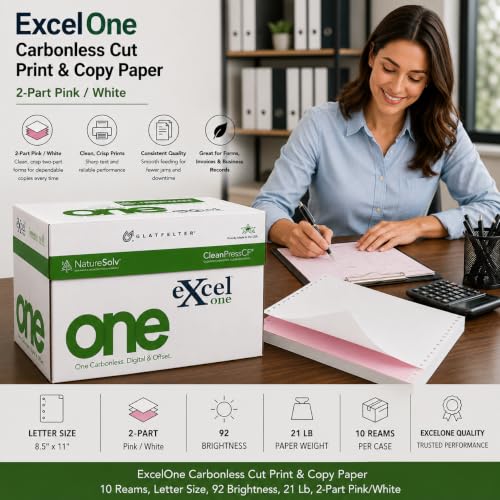 Alliance ExcelOne Carbonless Cut Print & Copy Paper, 10 Reams, Letter Size, 92 Brightness, 21 Lb, 2-Part Pink/White