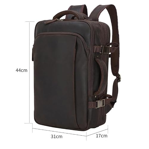 MVNOIRE Full Grain Leather Backpack for Men Laptop Bag Business Work Hiking Daypack