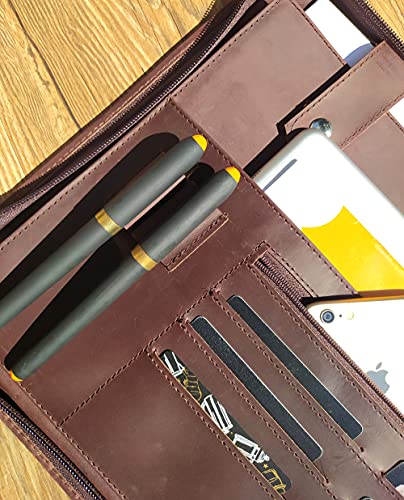 7 Ring Check Binder Portfolio, Handmade Vantage Genuine Leather Check Book Binder for Business (Engrave Name/Logo)