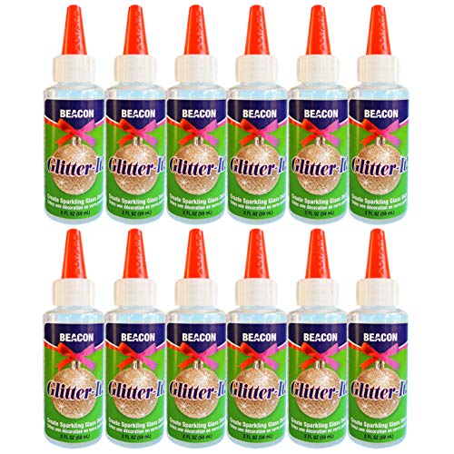 BEACON Glitter-It! Quick-Drying, Crystal Clear, Non-Toxic Glue for Sparkling Glass Decor & Ornament Crafting, 2-Ounce, 12-Pack