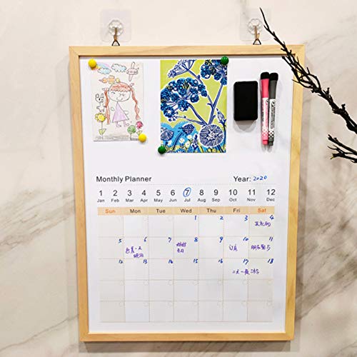 uhyOHF Whiteboard Magnetic Monthly Calendar Wall-Mounted Monthly Planning Board for Home Office Message Memo Itinerary Plan to-do Record(Size:45X60CM,Color:Wood Frame in pri(