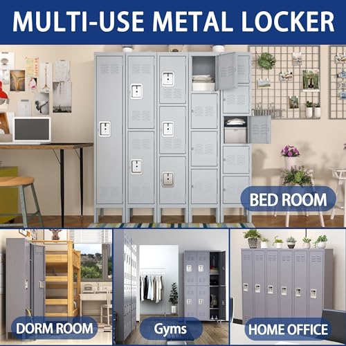 CIATRE 72" Tall Metal Lockers with Lock and Hooks 3 Doors Storage Cabinet, for School Office Gym Bedroom, Assembly Required for Employees, School, Office, Gym (Gray)
