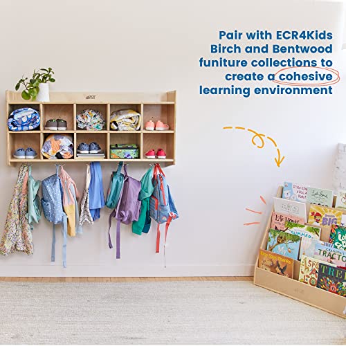 ECR4Kids 10-Section Coat Locker with Shelf and Bins, Natural, Clear