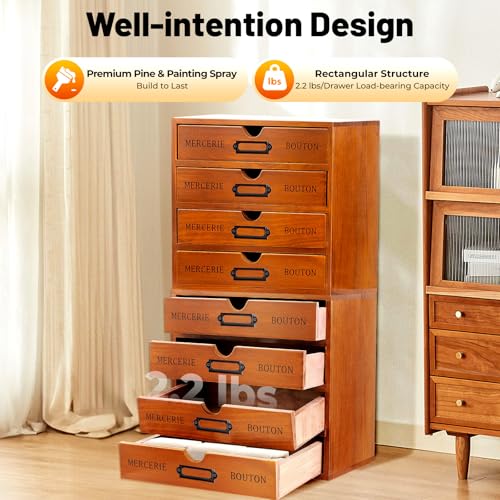 4-Pack Wooden Drawer Organizer 16 Drawers, Retro Desktop Storage Box, Expandable Desk Drawer Organizer with Metal Label Holders for Cosmetics Jewelry Office Supplies Vanity& Makeup
