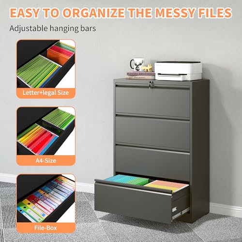Dancongtea 4-Drawer 35.4" Wide Metal Locking File Cabinet