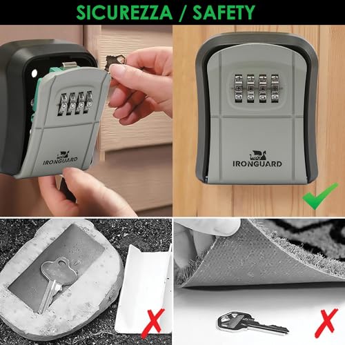Wall-mounted key safe, coded security box, waterproof, outdoor key safe with 4-digit combination. Made of steel alloy.