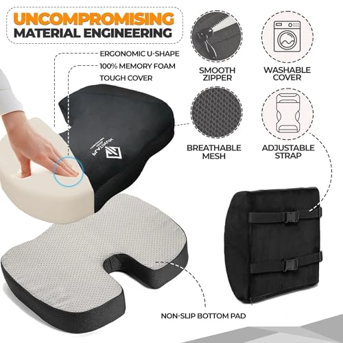 Platinum-Level Comfortable Ergonomic Memory Foam Lumbar & Seat Cushion Back,Tailbone Pain Relief