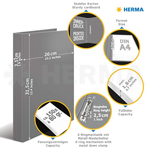 HERMA Ring Binder Animals, Assorted, A4, 35 mm Spine, Slim 2-Ring Binder Made of Cardboard, Pack of 10