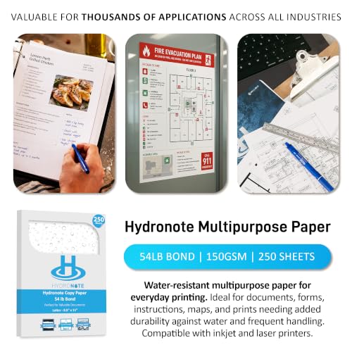 TerraSlate Waterproof Paper - Hydronote 54lb, 8.5” x 11” (250 Sheets) | Weatherproof Copy Paper for Holiday Printing, New Year Menus, and Durable Christmas Crafts