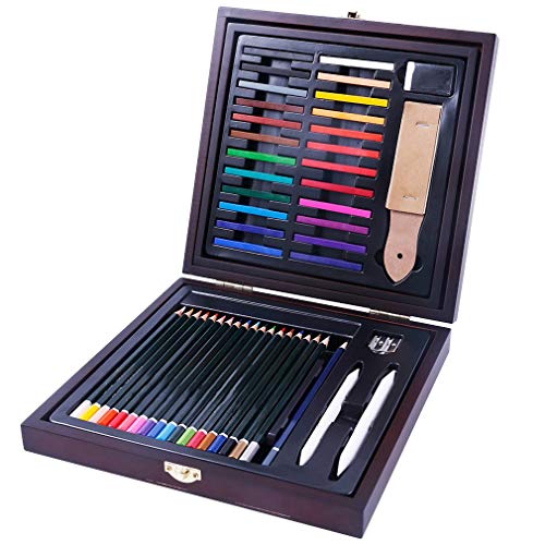 YYMIYU 48 Art Tools in Hand-painted Color Lead Brushes in Wooden Box