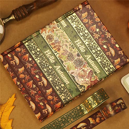 60 Rolls Washi Masking Tape 15/20/25/40 Mm Wide Set,Hand Drawn Autumn Gold Foil Decorative Craft Tapes,for DIY School Supplies,Gift Wrapping,Bullet Journals