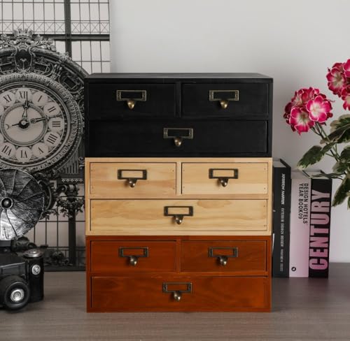 Wooden Drawers Apothecary Cabinet Black Wood Desktop Organizer Box