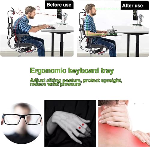 BWPURWDFH Clamp-On Keyboard Tray, Ergonomic Desk Extender Tray, Sturdy, Easy to Set Up, Under Desk Comfort Pull-Out Keyboard Drawer Platform, Improve Work Efficiency (Walnut 52x25cm (21x10in
