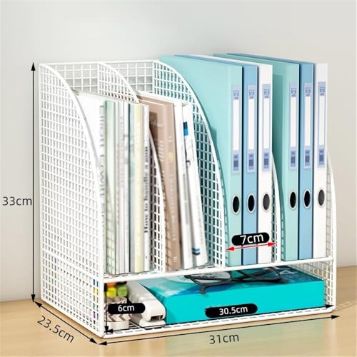 File Rack File Rack, Metal Desktop Document Shelf Tray Office Classroom Organization - Black Letter Trays(White)