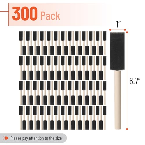 Bates- Foam Paint Brushes, 1 Inch, 300 Pack, Foam Brushes for Painting with Lightweight Wooden Handles