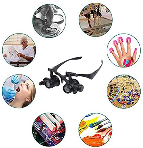 Headband Magnifier, Handheld Digital Magnifier, 2.5X 4X 6X 8X 10X 15X 20X 25X Headband Magnifier Glasses with Led Lamp Light Hands Free Magnifying Glasses Adjustable for Hobby, Electricians, Jewelers