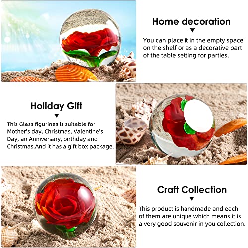 EUSTUMA Hand Blown Glass Flower Paperweight Figurine for Office Desk.Give You A Gift from The Person You Love, The Garden Decoration.(Orange Flower)