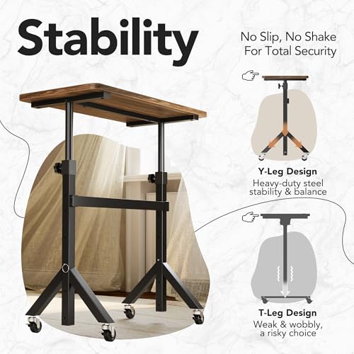 HUANUO 28-46" Small Standing Desk Adjustable Heigh, Mobile Stand Up Desk with Wheels, Portable Rolling Desks for Walking Pad and Treadmill, Computer Laptop Desks for Home Office Space