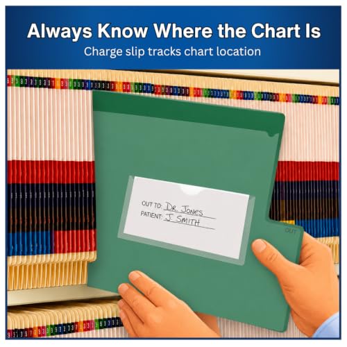 Doctor Stuff - Short Tab Vinyl Outguides, Full Front Pocket, Bottom Charge Out Slip Pocket, Plastic File Folder, Legal Size 9" x 16", Green, 50/Box