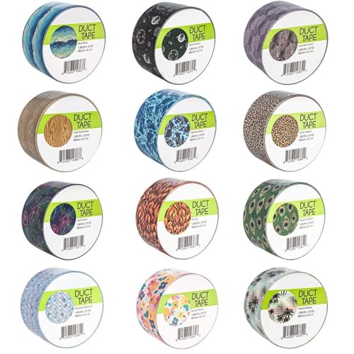 Simply Genius Colored Duct Tape Rolls - Versatile for Scrapbooking Supplies - Ideal for Vision Board Supplies - Strong Adhesion Decorative Tape for Crafts - 1.88in x 10yd, 12 Rolls, Nature Patterns