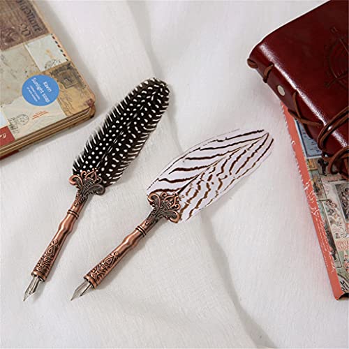 YMGSCC Retro Classical Feather Dip Pen Fountain Ink Bottle with 3 Nibs Stationery Gift Box for School Birthday Calligraphy(D)