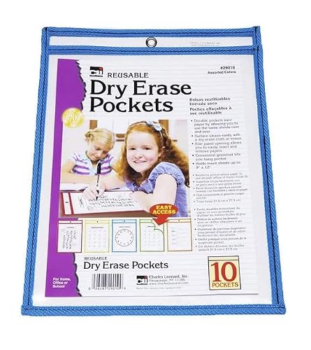 Charles Leonard, Dry Erase Pocket Class Pack, 30 Sets of: Pockets, Cloths and Markers, Pocket Style, Bullet Tip, Black (29190)