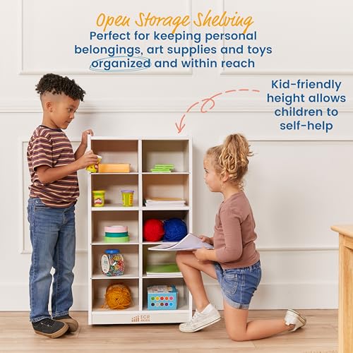 ECR4Kids 10 Cubby Mobile Tray Storage Cabinet, 5x2, Classroom Furniture, White Wash