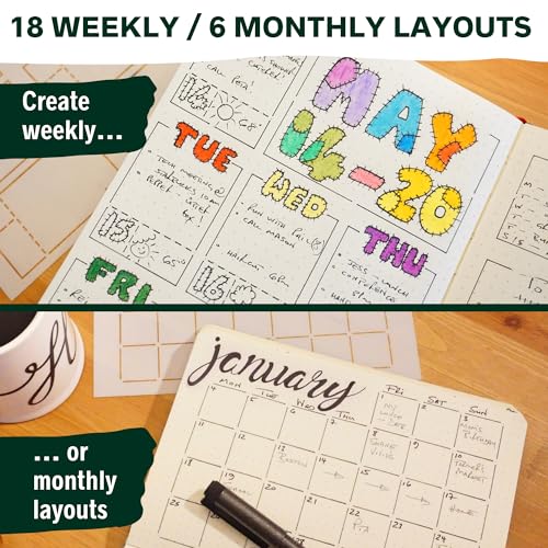 Speedy Spreads Journal Stencils (All Layouts Bundle) - x24 Planner Stencils for A5 Bullet Dot Grid Journal Notebook, Save Time on Weekly and Monthly Calendars, Habit Trackers by Sunny Streak