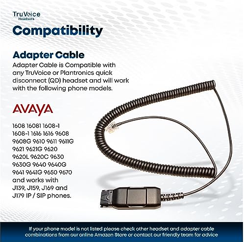 TruVoice HD-700 Premium Wired Headset with Ultra Noise Canceling Microphone & HD Speakers - Includes Amplified HIS-2 Adapter Cable Compatible with Avaya 16xx, 96xx and J Series Desk Phones