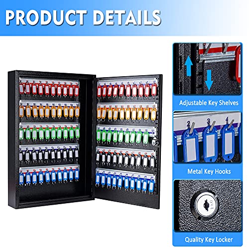 UMEKEN Metal Valet Key Cabinet - 100 Position Car Key Lock Box with Key Tags, Vehicle Organizer Safe Storage Locker, Black, 14.96" x 3.15" x 21.65"