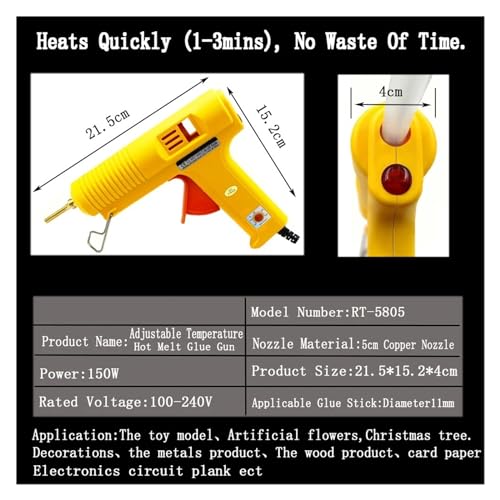 LIBODD Hot Glue Gun 150W Hot Melt Glue Gun with 10pcs 11mm*200mm White Sticks Smart Adjustable Temperature 5pcs Copper Nozzle for DIY Arts, Crafts and Quick Repairs