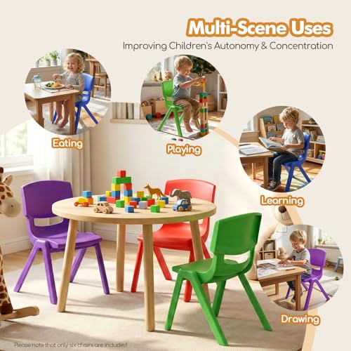 Beuioslyr 6 Pack Stackable School Chairs, Heavy Duty 220lbs Capacity Plastic Chairs, Kids Flexible Seating for Classroom Elementary, School, Daycare, Outdoor, Classroom Furniture (H: 21.65in)