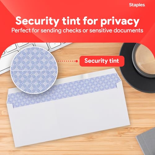 Staples #10 QuickStrip EasyClose Security Envelopes, White, 500/Box