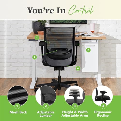 HON Convergence Ergonomic Office Chair with Mesh Seat - Home Desk Chairs with Adjustable Arms, Lumbar Support, Rolling Swivel Wheels, Comfortable Synchro-Tilt Recline - Ore