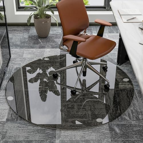 55" x 55" Round Tempered Glass Chair Mat for Carpet & Hardwood, Heavy-Duty Glass Floor Mat for Office Chair, Durable Glass Desk Mat for Home and Office, Grey