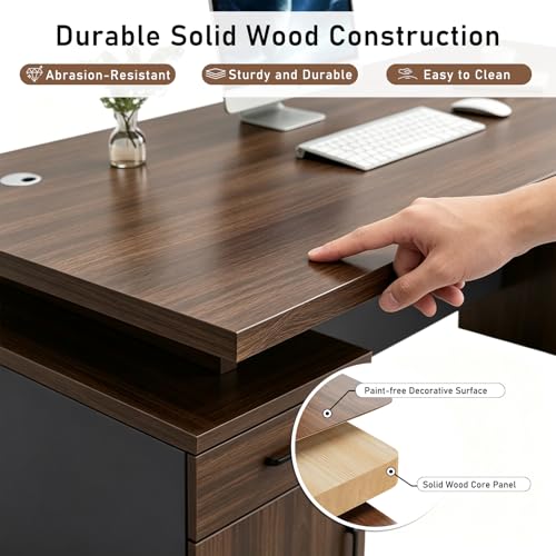WYBFCWY Executive Office Desk with Storage Cabinet,Large Computer Desk for Home Office,Boss Table,Business Workstation,Modern Manager Desk for Manager,Employee,Home Office