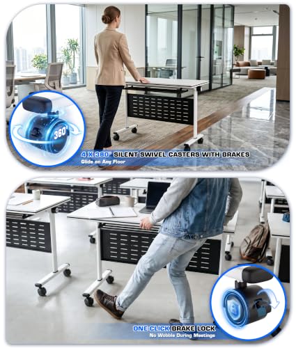 Folding Conference Table with Wheels, Business Conference Table with Portable & Flip Top Design & 220 Lbs Capacity, Wooden Folding tables for Trainings Offices Seminar Rooms (48 × 16 × 30 in) (2 pcs)