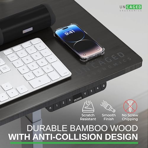 Uncaged Ergonomics Black Bamboo Standing Desk 23-49" Dual Motor (Gray)