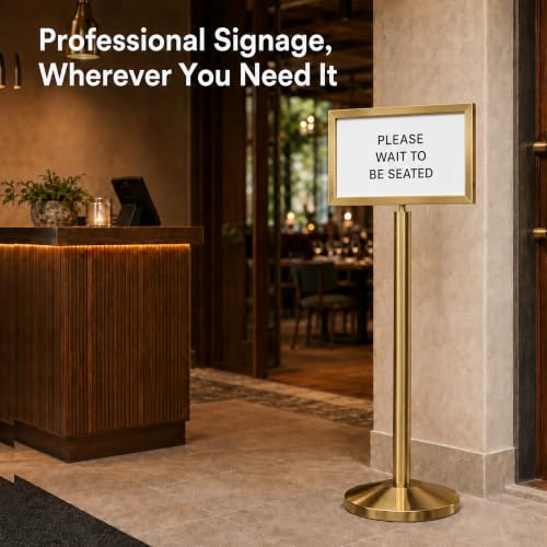 CCW 14 X 22 Inch Horizontal Pedestal Floor Sign Frame, Polished Brass