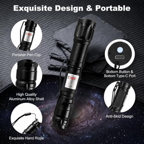 Damflew Green Laser Pointer, Type-C Charge, Laser Beam with Starry-Sky Cap
