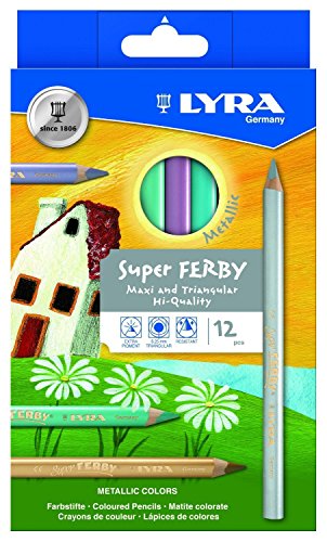 Lyra Super Ferby Triangular Metallic Colored Pencils - Set of 12 Metallic Pencils with A 6.25mm Core - Highly Pigmented Colored Pencils for Artists of All Ages - Durable Pencils for Coloring and More