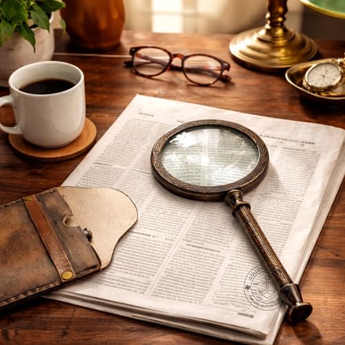 Antique Henry London Marine Handheld Magnifying Glass Astrologers Leather Case Brass Instrument Map or Coin Reading Lens Brown Vintage Magnifier