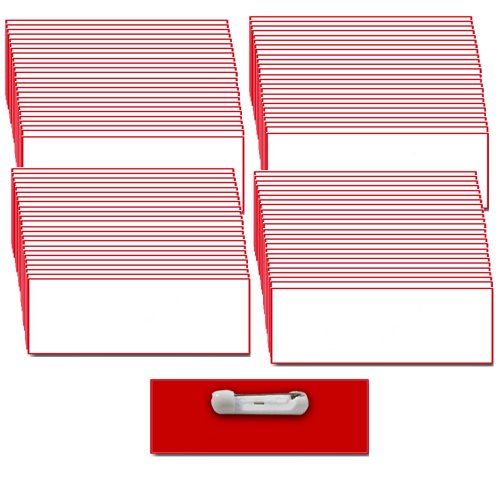 Name Badges with Pin Fasteners NOT Attached - 100 Pack Kit Includes Crystal Clear Gloss Printable Labels - White Name Tags with Beveled Edges 1.25 x 3 Inch Size