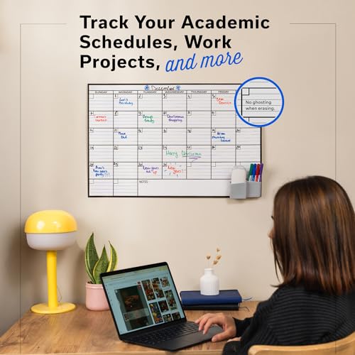 Small Dry Erase Calendar for Wall 17x26, Month Blank Kids Family Reusable Office, Classroom Schedule Monthly Planner Erasable Write, Rolled Whiteboard White Board, Calendar Dry Undated Erase for Wall