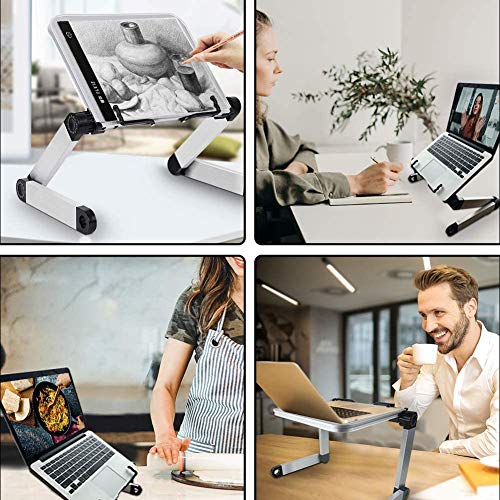 WJINNG Desktop Book Holder - Height and Angle Adjustable Hands Free Book Stand for Desk, Textbook Holder with Aluminum Arms and Binder Clips, Recipe and iPad Laptop (Black)