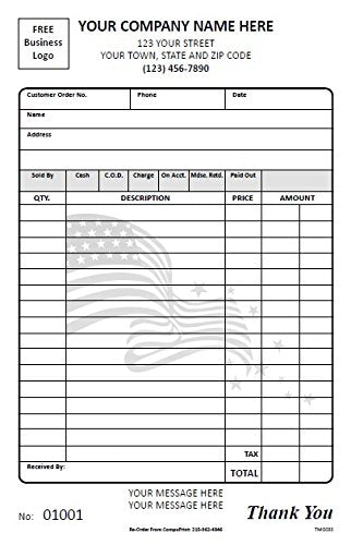 Patriotic Invoices/Sales Receipt/Estimate / 2 Part Carbonless 5.5 x 8.5 / TMG033 / Black Ink (1000)