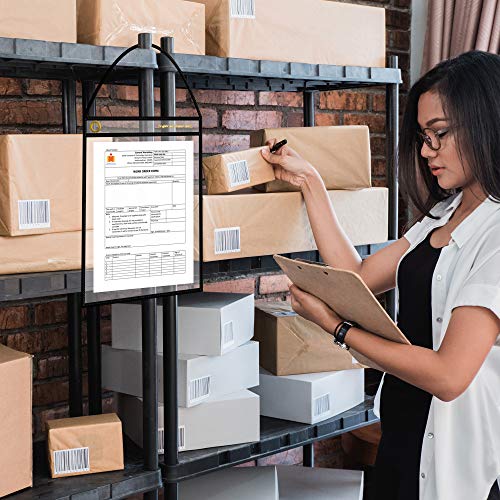 Officewerks Stitched Shop Job Ticket Holders with Strap, Heavy Duty 9" X 12" Clear Both Sides Plastic Sleeves with 1 Hole for Attaching to Machinery, File Cabinets, Racking, Hanging (15 Pack)