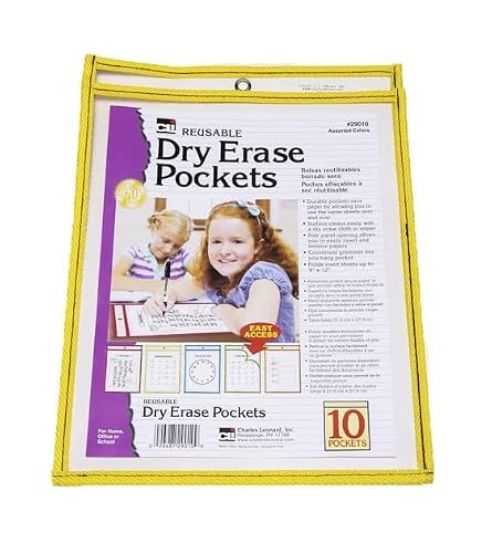 Charles Leonard, Dry Erase Pocket Class Pack, 30 Sets of: Pockets, Cloths and Markers, Pocket Style, Bullet Tip, Black (29190)