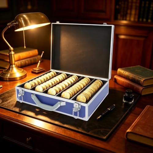 Coin Collection Aluminum Alloy Blue Box Holds 100 Slabs with Lock