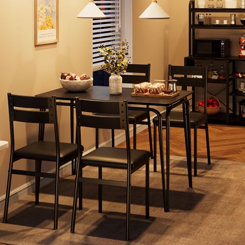 Dining Table for 2, Small Table and Chairs Set of 2, Square Dinette Set for 2, Dinner Table Set, 3 Piece Kitchen & Dining Room Sets for Small Space, Apartment (Dark, Dining Table with 4 Chairs)